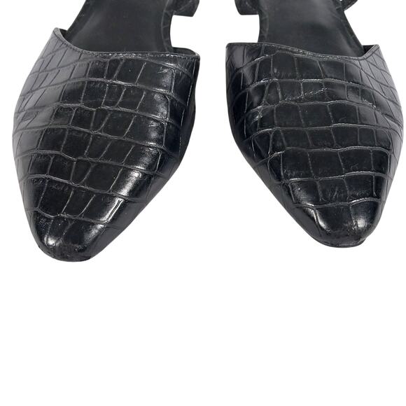 STEVE MADDEN! BLACK VEGAN LEATHER CROCO IMPRINT POINTY TOE LOW HEELS! SZ 8.5M - Picture 5 of 10